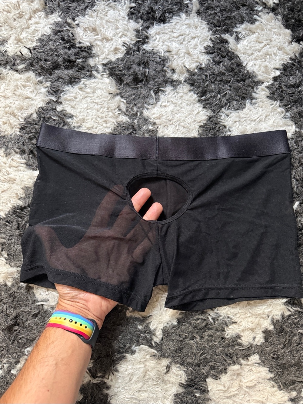 Men’s Playful Back Cutout Sheer Black brief- Size Medium